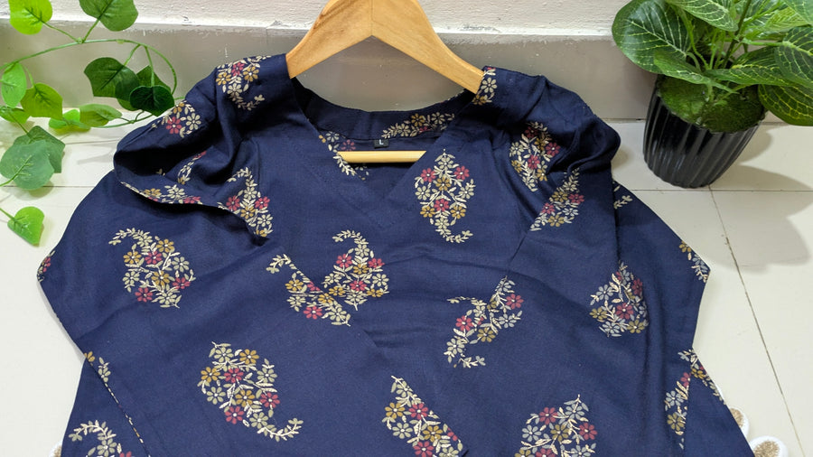 Navy Blue Paisley Print Aarong Cotton Kurti | Summer Kurti for Women