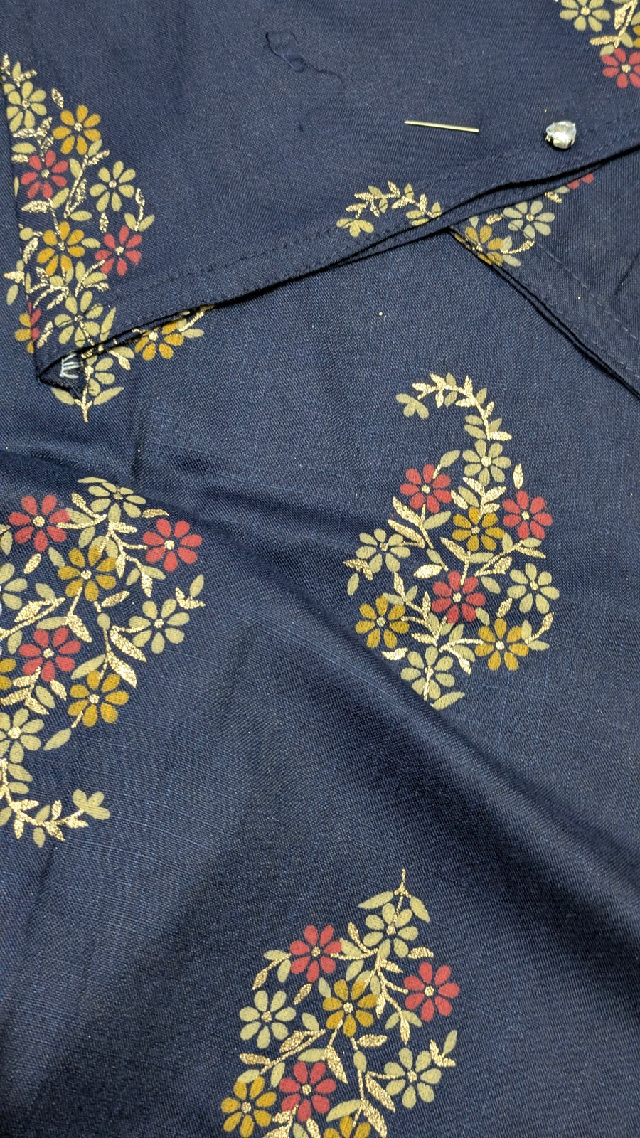 Navy Blue Paisley Print Aarong Cotton Kurti | Summer Kurti for Women
