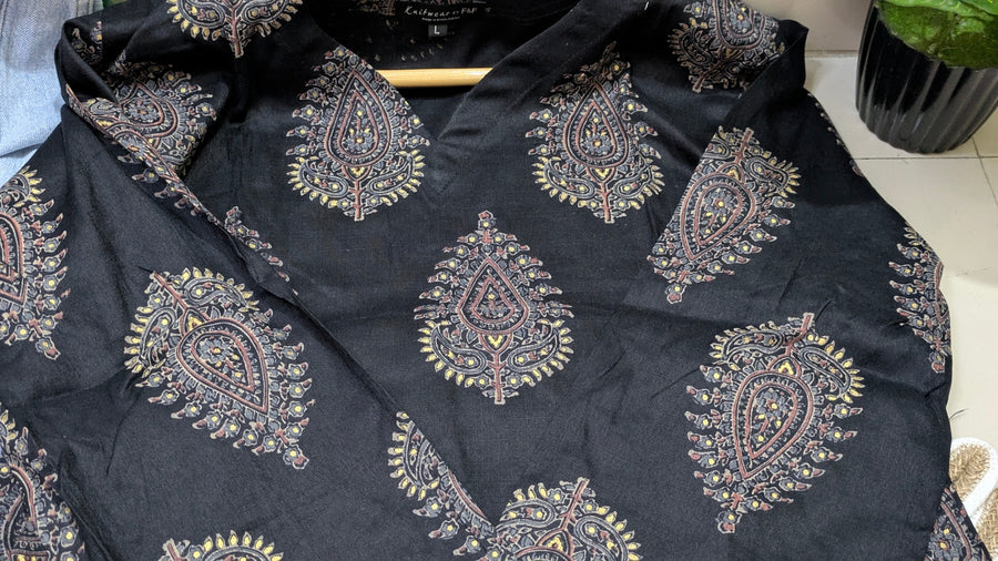 Black Large Paisley Print Aarong Cotton Kurti | Summer Kurti for Women