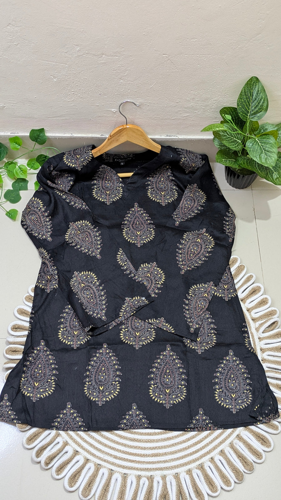 Black Large Paisley Print Aarong Cotton Kurti | Summer Kurti for Women