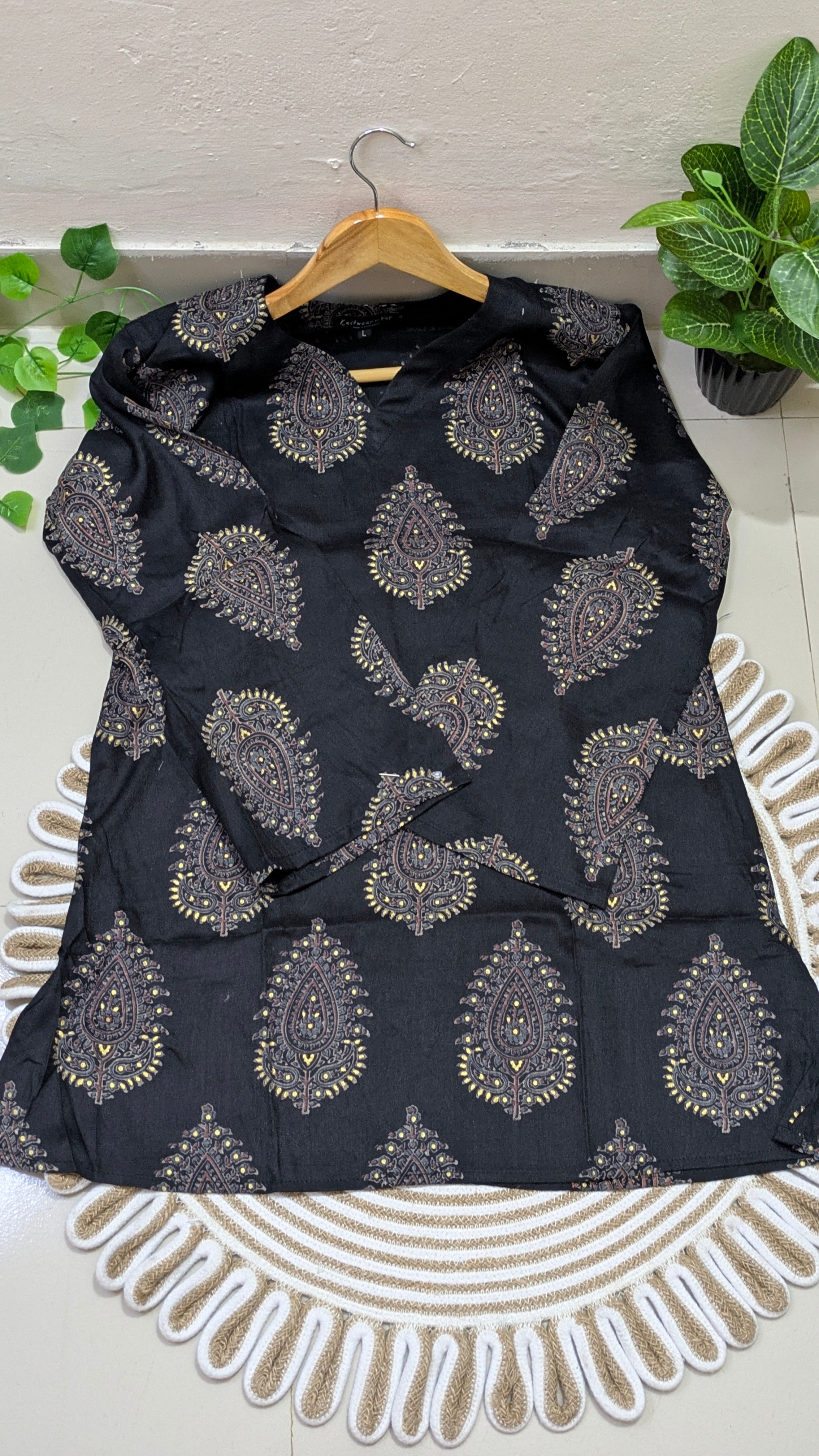 Black Large Paisley Print Aarong Cotton Kurti | Summer Kurti for Women