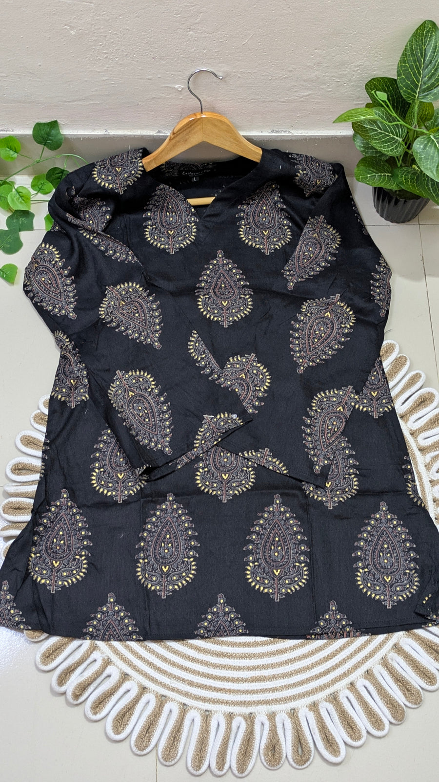 Black Large Paisley Print Aarong Cotton Kurti | Summer Kurti for Women