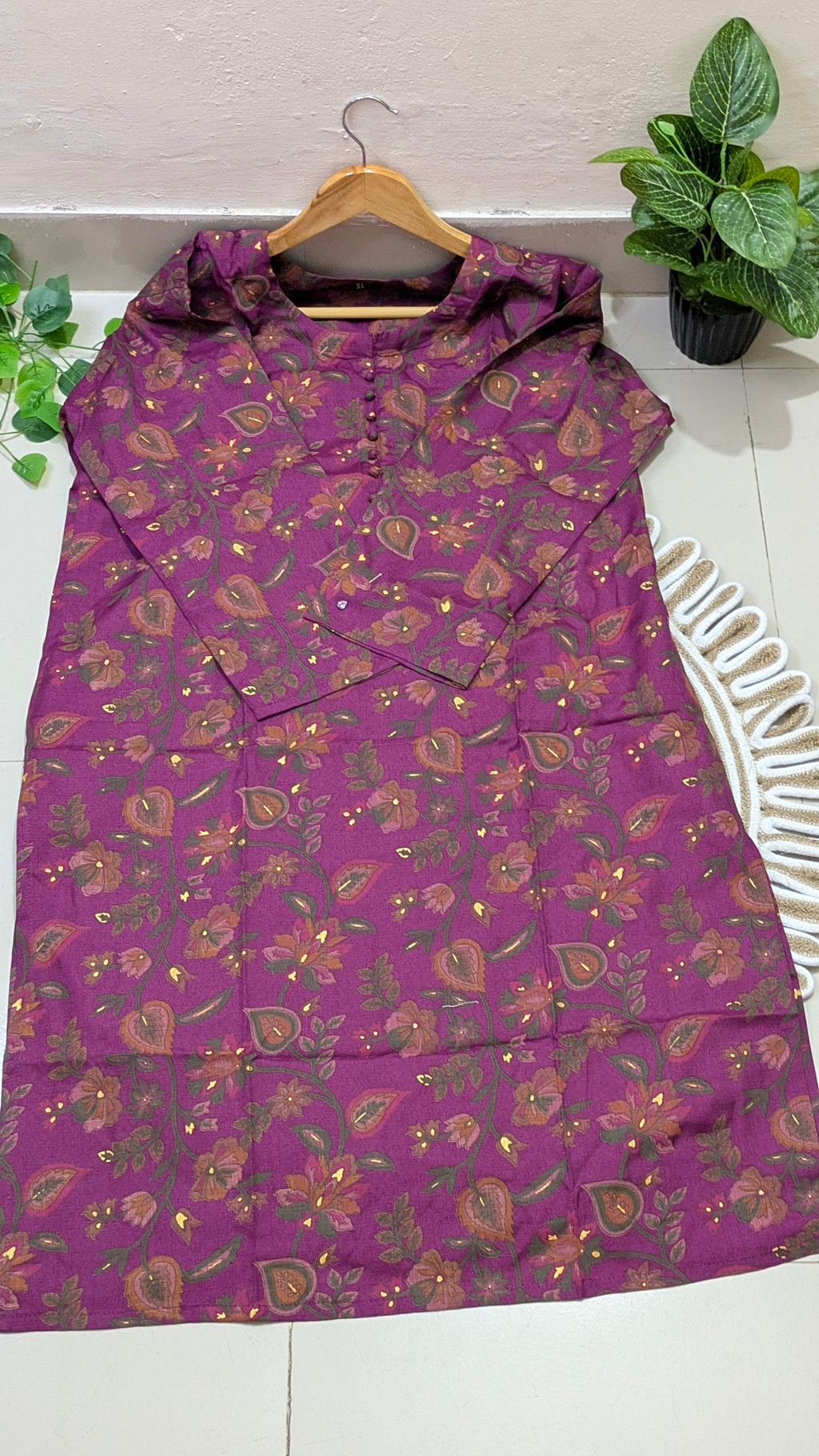 Purple Floral Foil Print Aarong Cotton Kurti | Summer Kurti for Women