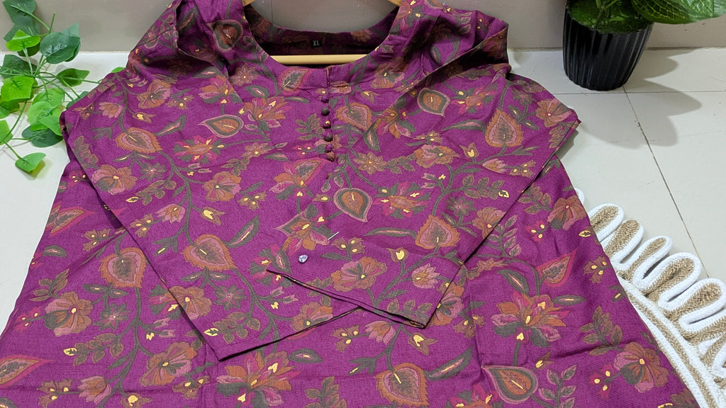 Purple Floral Foil Print Aarong Cotton Kurti | Summer Kurti for Women