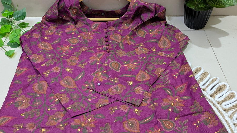 Purple Floral Foil Print Co-ords Set