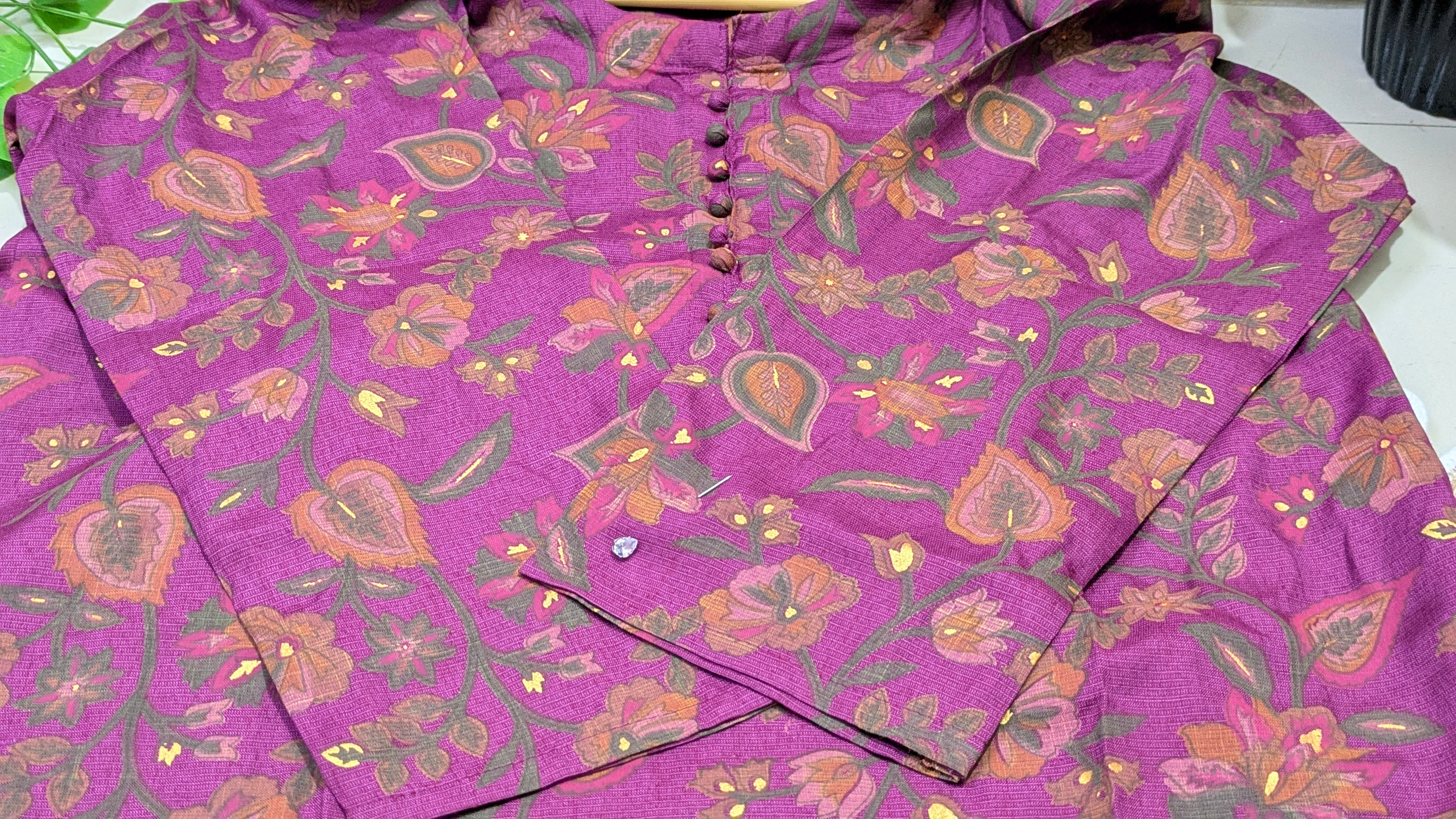 Purple Floral Foil Print Aarong Cotton Kurti | Summer Kurti for Women