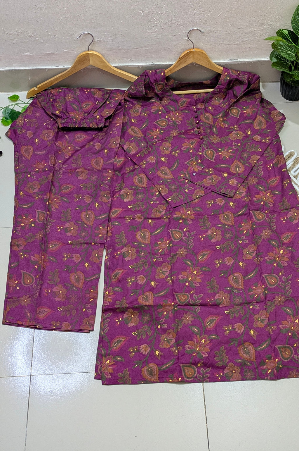 Purple Floral Foil Print Aarong Cotton Kurti | Summer Kurti for Women
