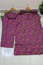 Purple Floral Foil Print Aarong Cotton Kurti | Summer Kurti for Women