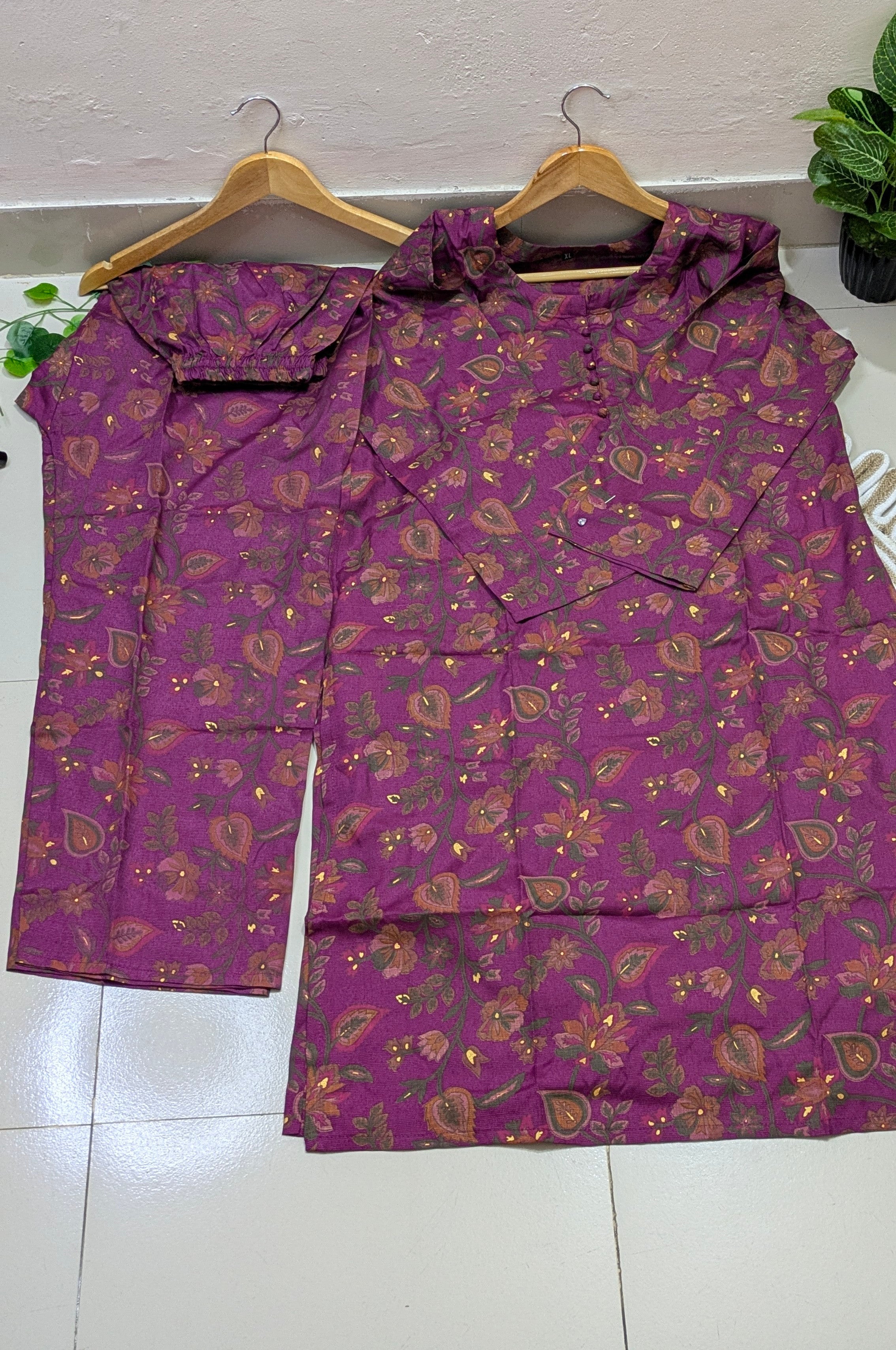 Purple Floral Foil Print Aarong Cotton Kurti | Summer Kurti for Women