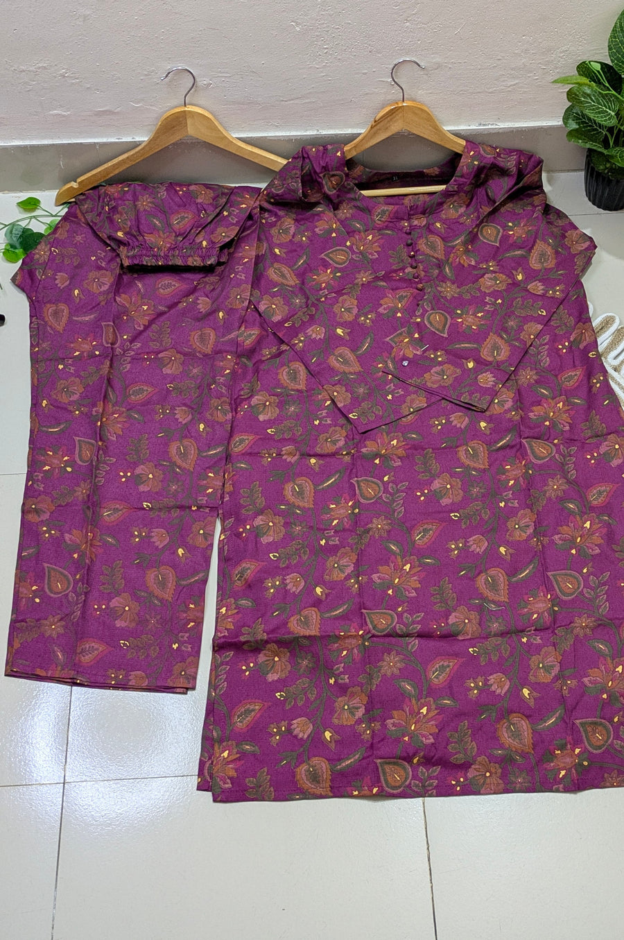 Purple Floral Foil Print Co-ords Set