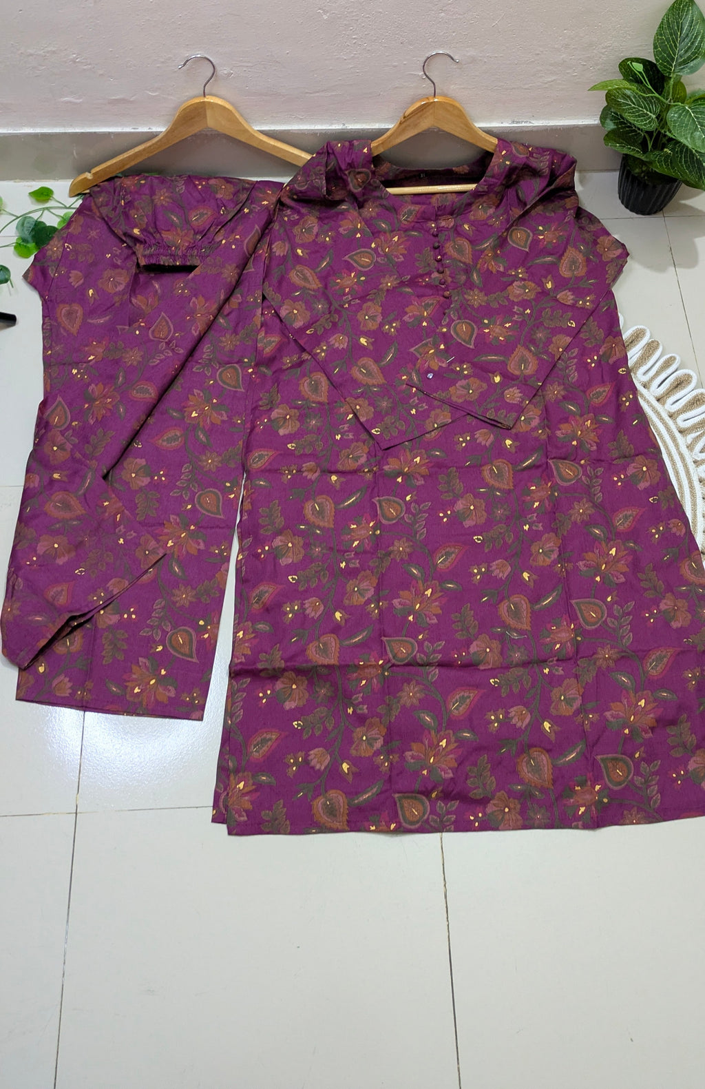Purple Floral Foil Print Aarong Cotton Kurti | Summer Kurti for Women