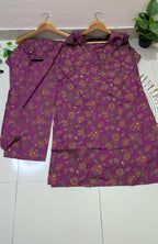 Purple Floral Foil Print Aarong Cotton Kurti | Summer Kurti for Women