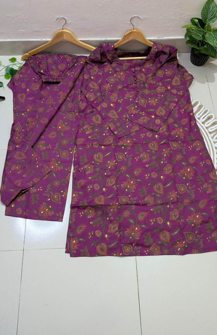 Purple Floral Foil Print Co-ords Set