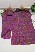 Purple Floral Foil Print Aarong Cotton Kurti | Summer Kurti for Women