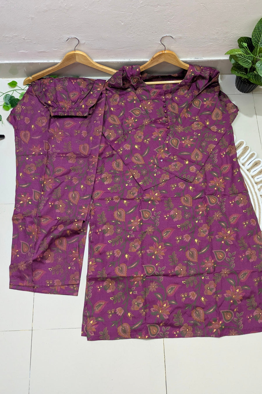 Purple Floral Foil Print Co-ords Set