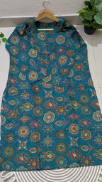 Teal Medallion Print Aarong Cotton Kurti & Straight Palazzo Set | Women