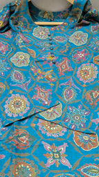 Teal Medallion Print Aarong Cotton Kurti & Straight Palazzo Set | Women