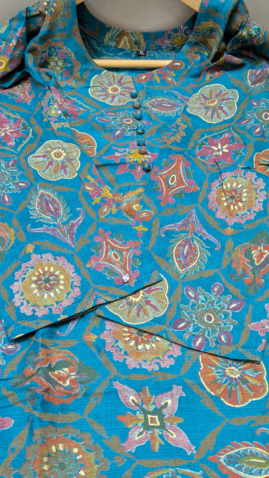 Teal Medallion Print Cotton Kurti