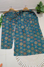 Teal Medallion Print Aarong Cotton Kurti & Straight Palazzo Set | Women