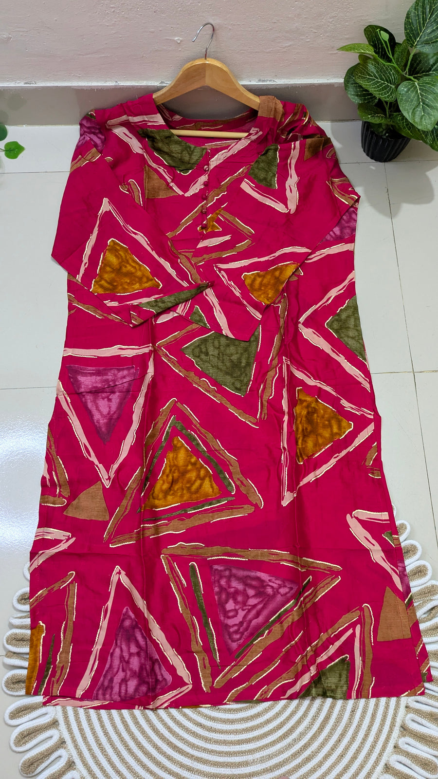 Pink Geometric Print Cotton Kurti & Palazzo Set