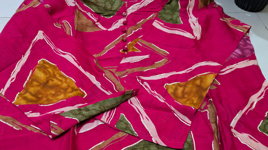 Pink Geometric Print Cotton Kurti & Palazzo Set