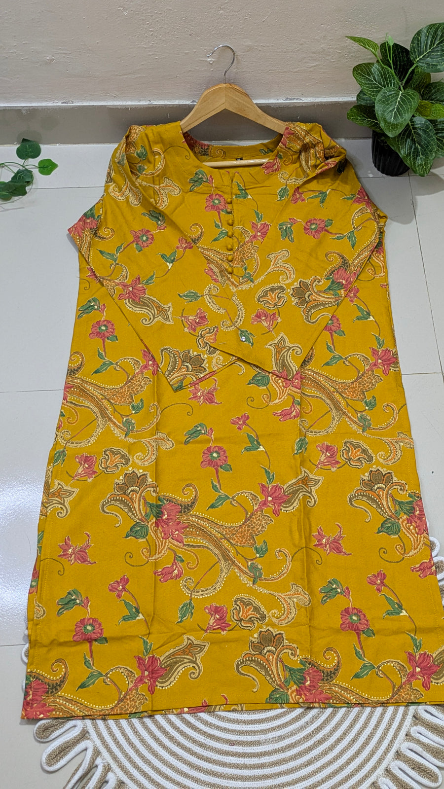Yellow Floral Cotton Kurti & Palazzo Set