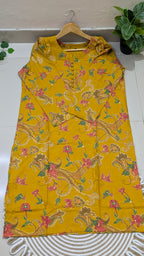 Mustard Yellow Floral Paisley Print Aarong Cotton Kurti & Palazzo Set | Women