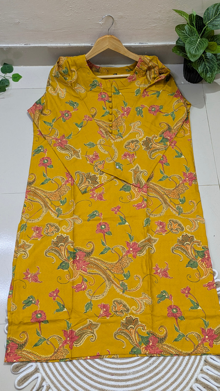 Yellow Floral Cotton Kurti & Palazzo Set