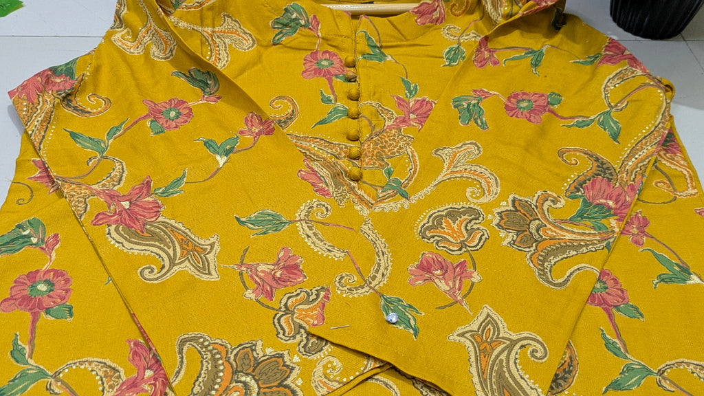 Mustard Yellow Floral Paisley Print Aarong Cotton Kurti & Palazzo Set | Women