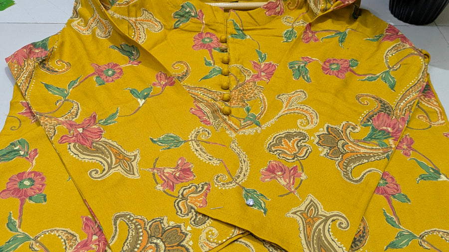 Yellow Floral Cotton Kurti & Palazzo Set