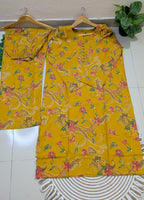 Mustard Yellow Floral Paisley Print Aarong Cotton Kurti & Palazzo Set | Women