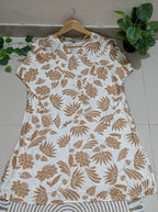 White & Camel Tropical Floral Print Aarong Cotton Kurti | Summer Kurti for Women