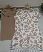 White & Camel Tropical Floral Print Aarong Cotton Kurti | Summer Kurti for Women