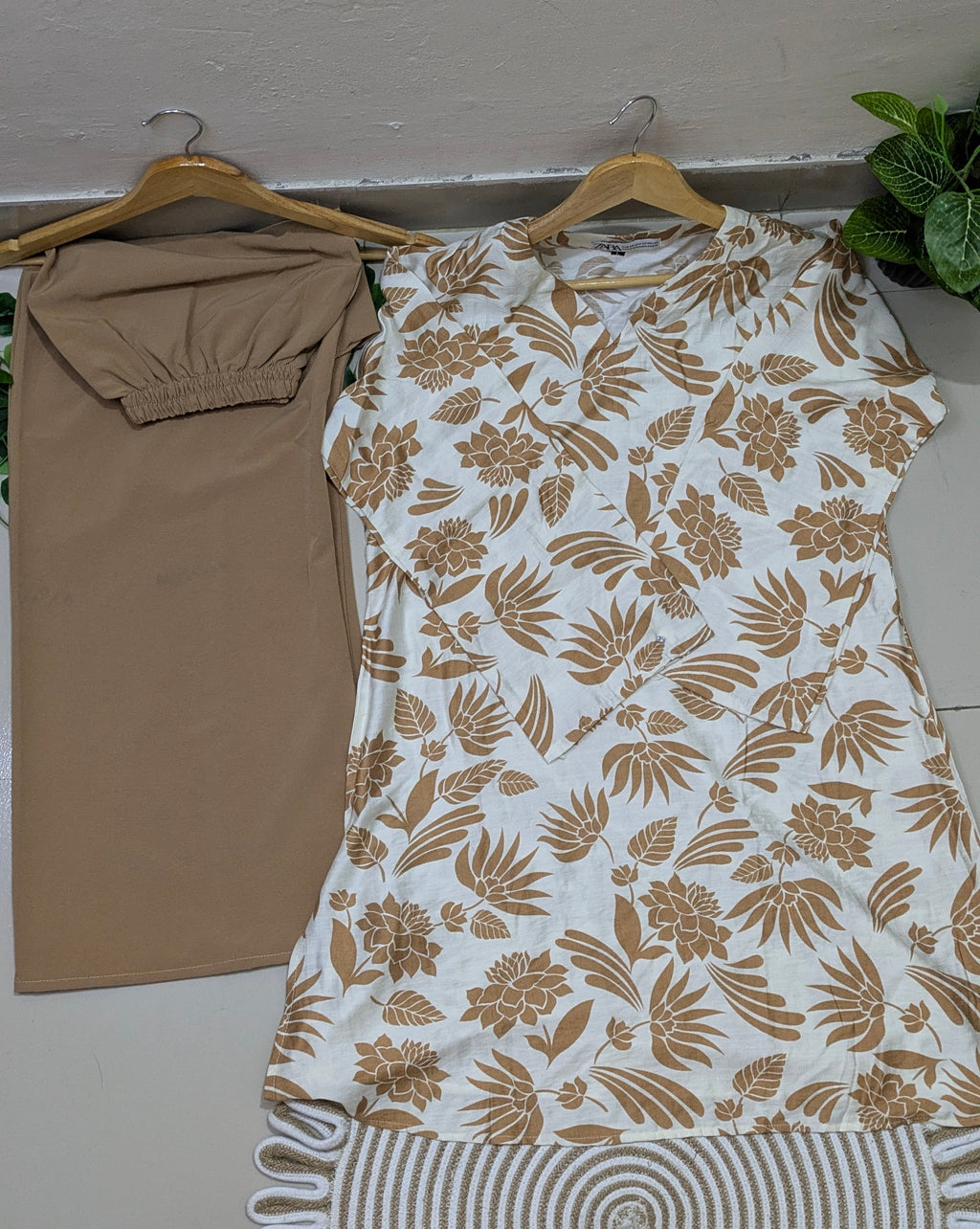 White & Camel Tropical Floral Print Aarong Cotton Kurti | Summer Kurti for Women