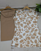 White & Camel Tropical Floral Print Aarong Cotton Kurti | Summer Kurti for Women