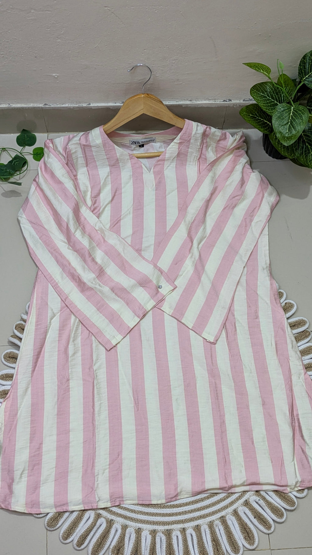 Pink & White Bold Stripe Aarong Cotton Kurti | Summer Kurti for Women