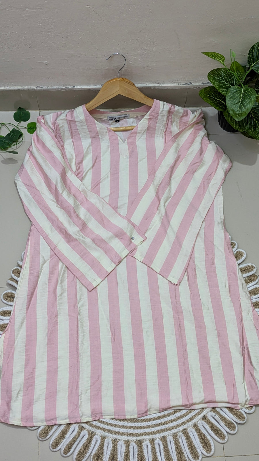 Pink & White Bold Stripe Kurti Plazzo set