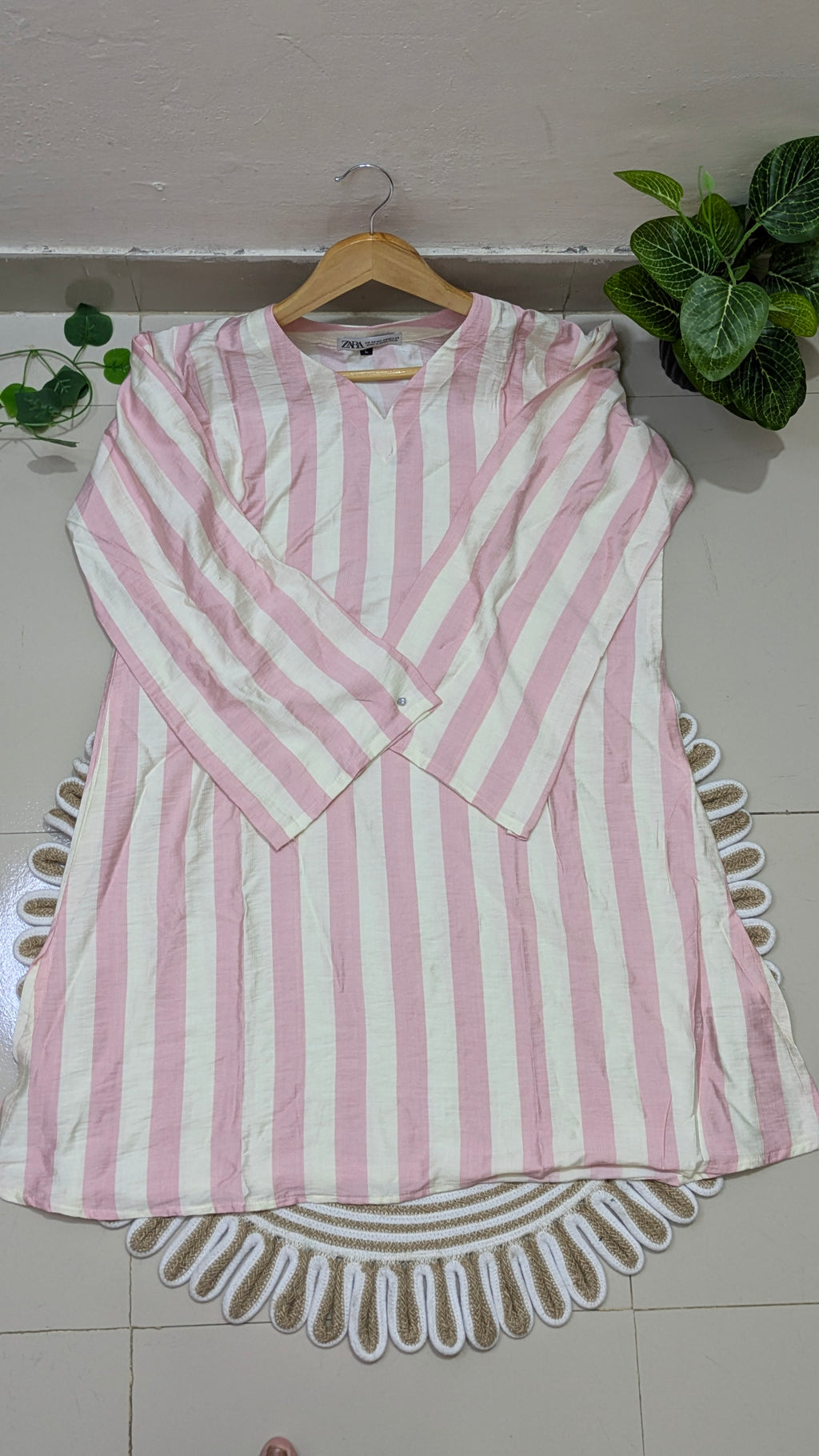 Pink & White Bold Stripe Aarong Cotton Kurti | Summer Kurti for Women