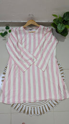 Pink & White Bold Stripe Aarong Cotton Kurti | Summer Kurti for Women