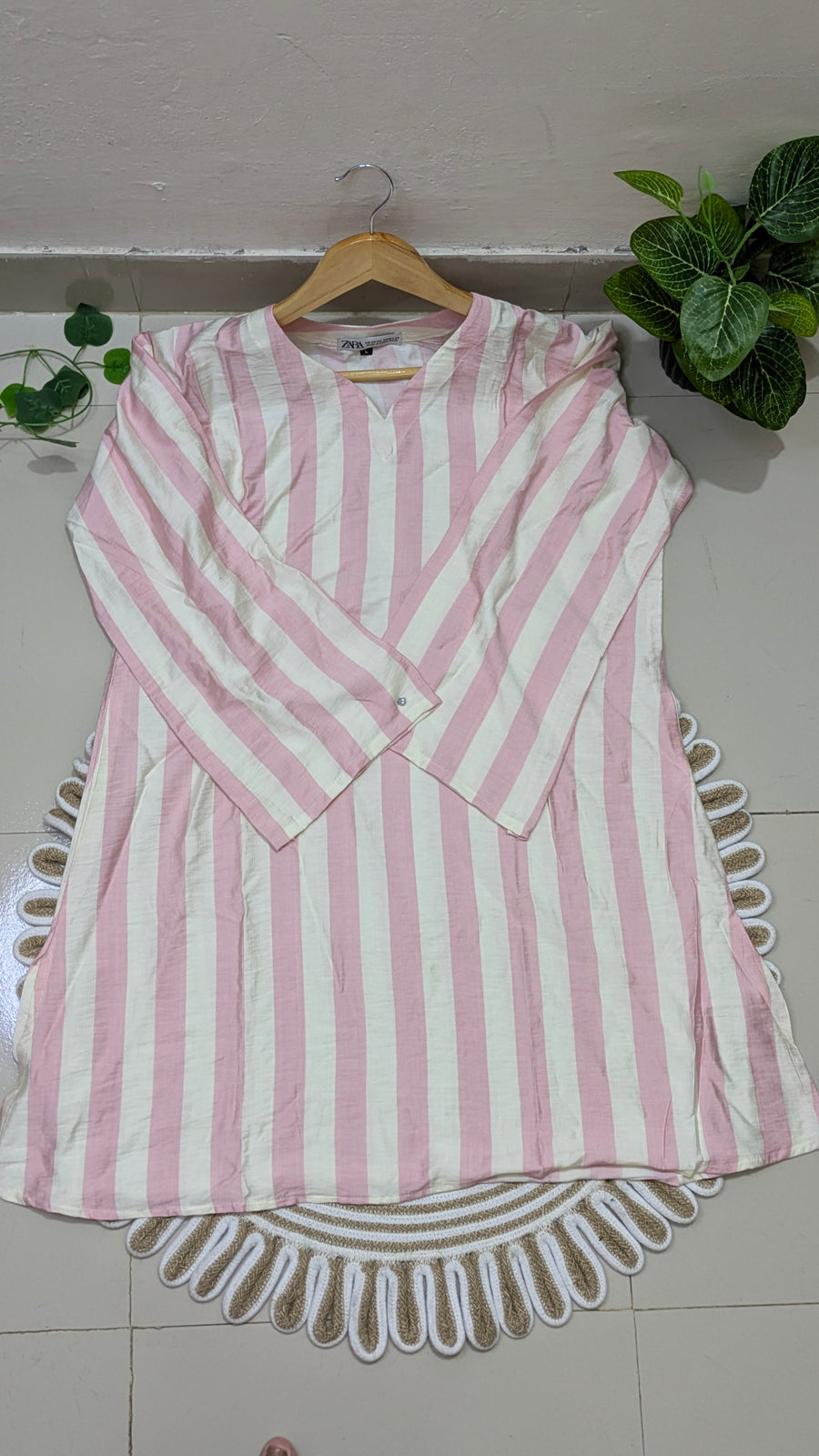 Pink & White Bold Stripe Kurti Plazzo set