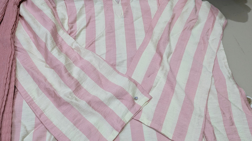 Pink & White Bold Stripe Aarong Cotton Kurti | Summer Kurti for Women