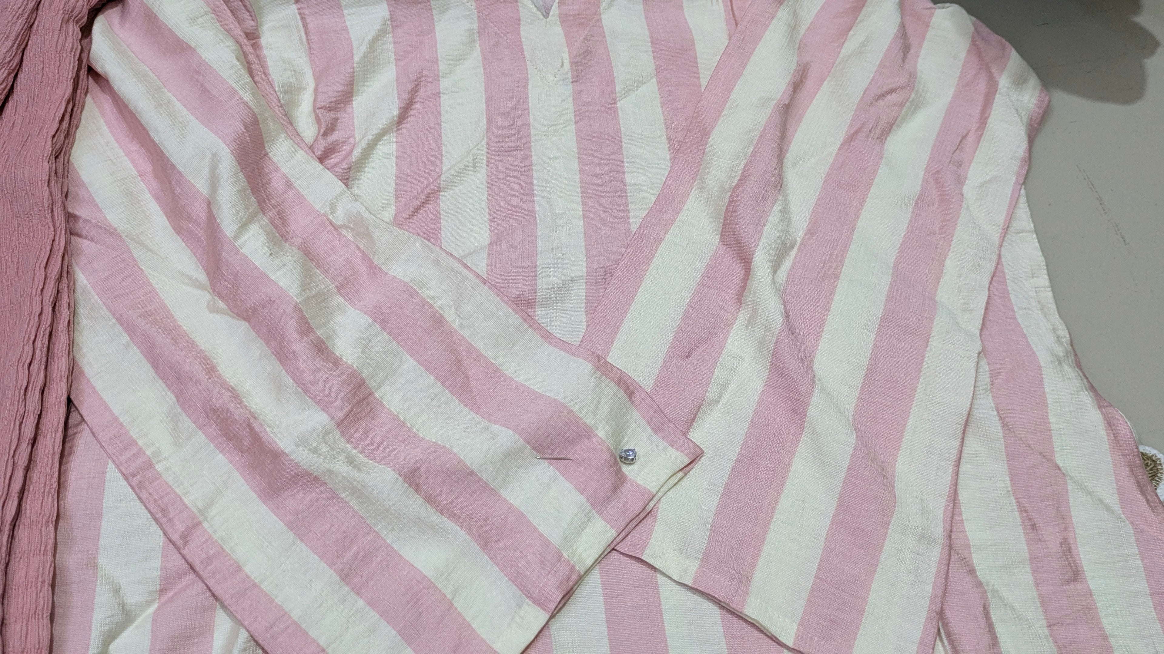 Pink & White Bold Stripe Aarong Cotton Kurti | Summer Kurti for Women