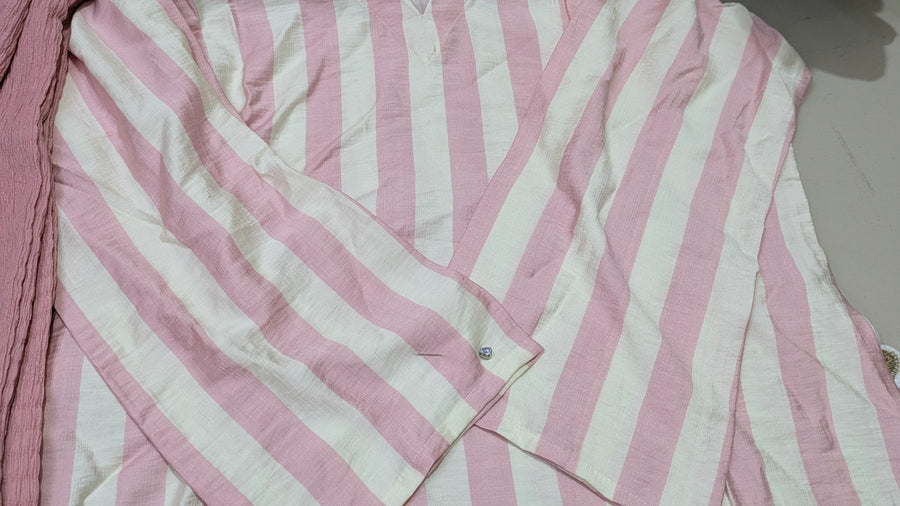 Pink & White Bold Stripe Kurti Plazzo set
