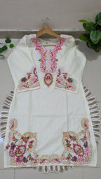 White Multicolor Embroidered Aarong Cotton Kurti | Summer Kurti for Women