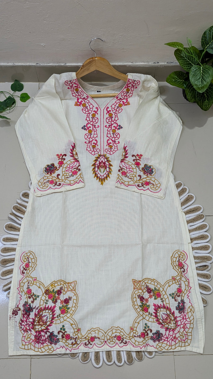 White Multicolor Embroidered Kurti