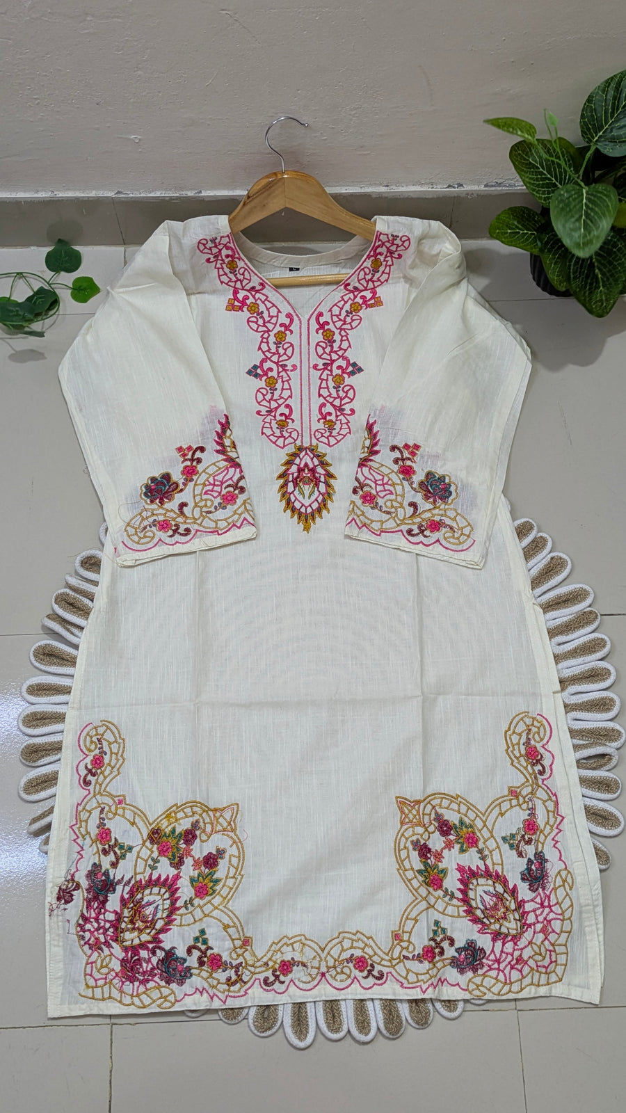 White Multicolor Embroidered Kurti