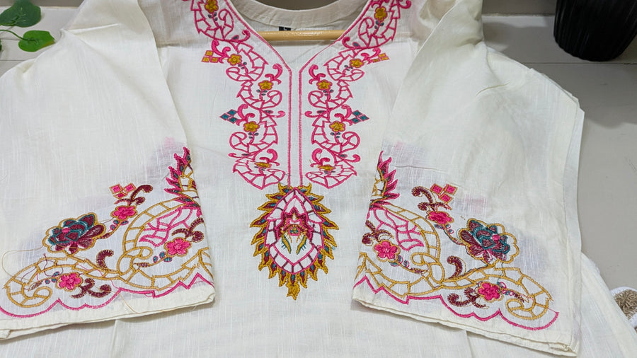 White Multicolor Embroidered Kurti