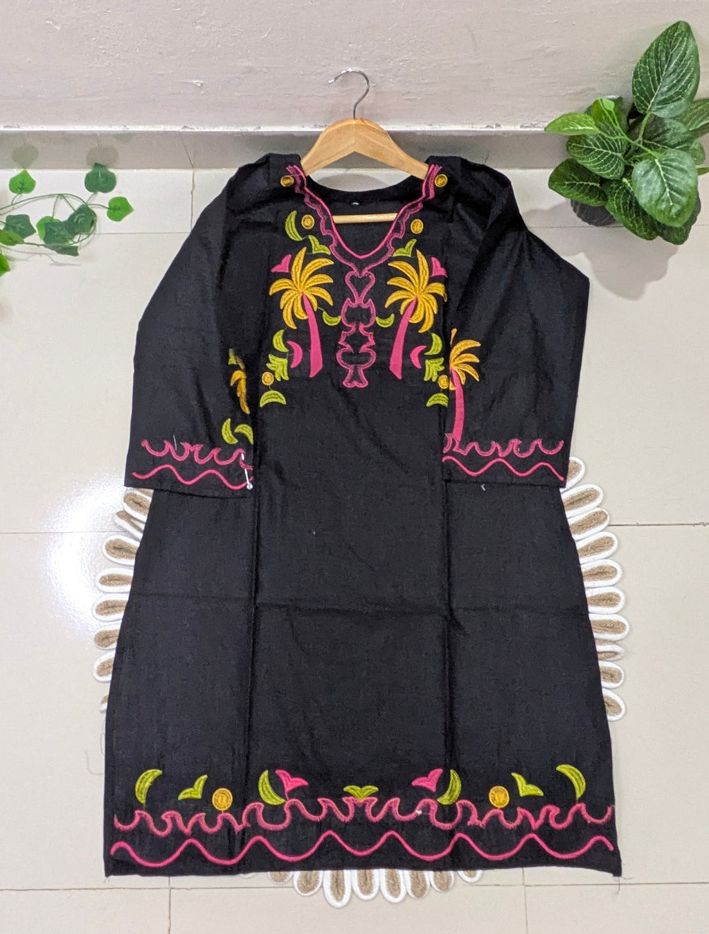 Black Embroidered Cotton Kurti