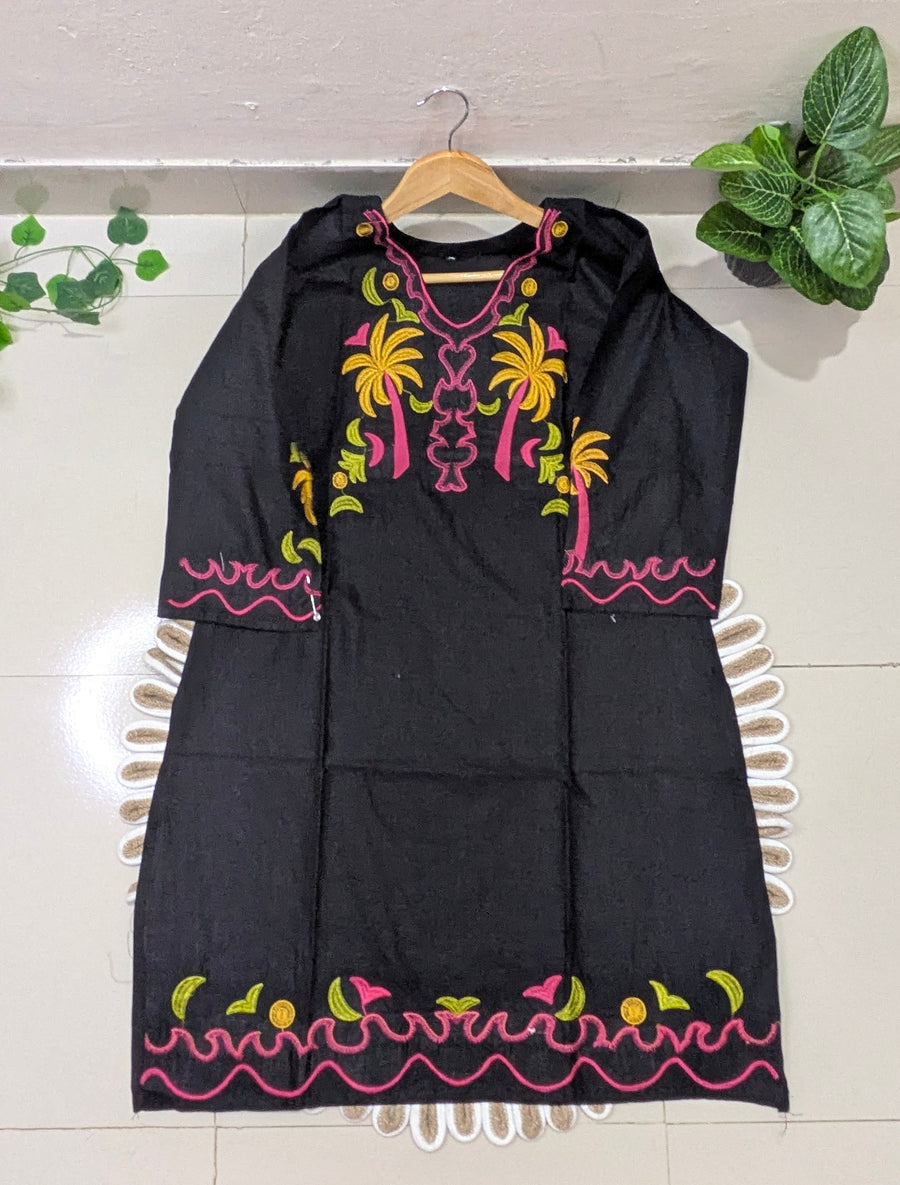 Black Embroidered Cotton Kurti