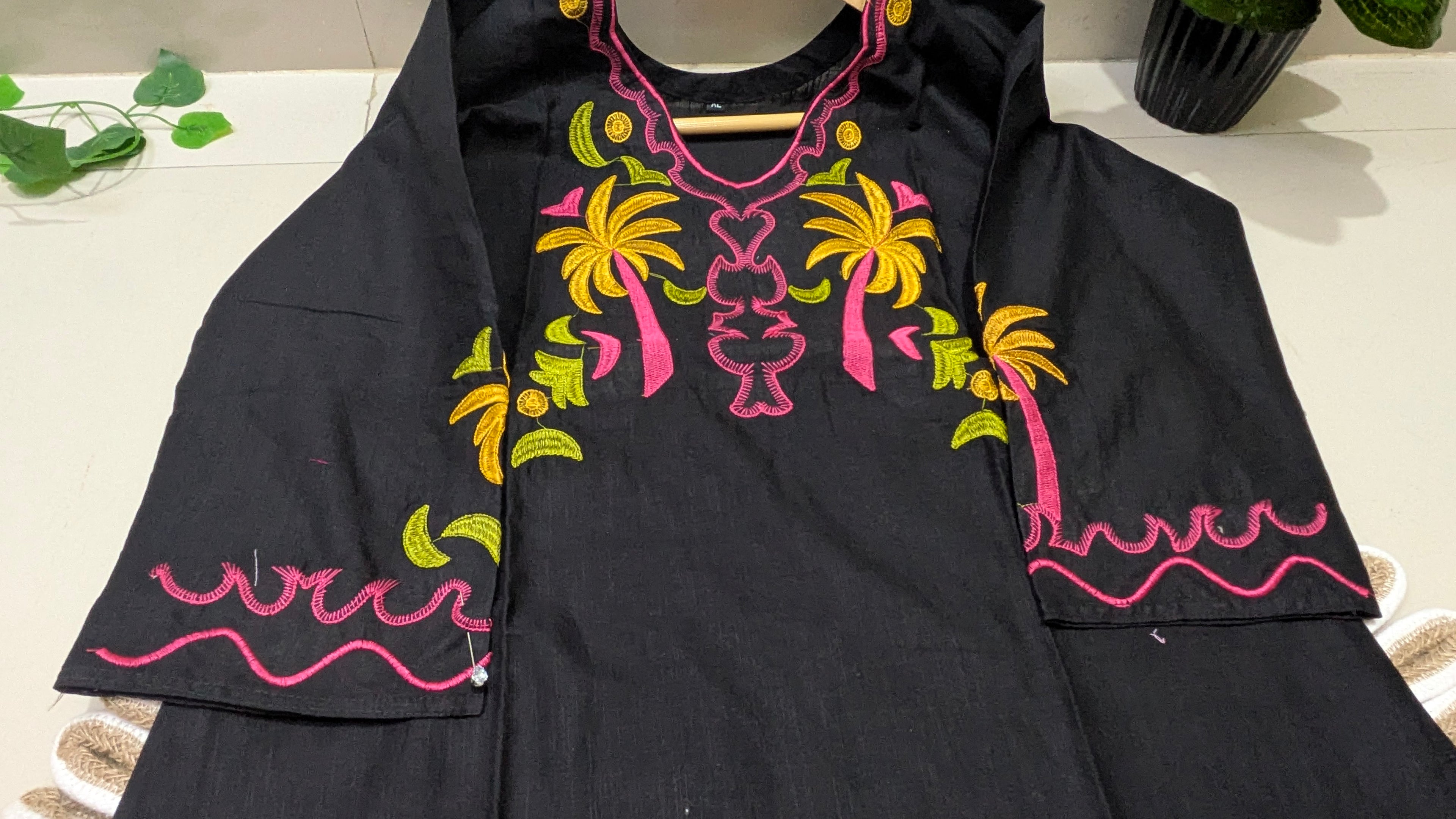 Black Embroidered Cotton Kurti